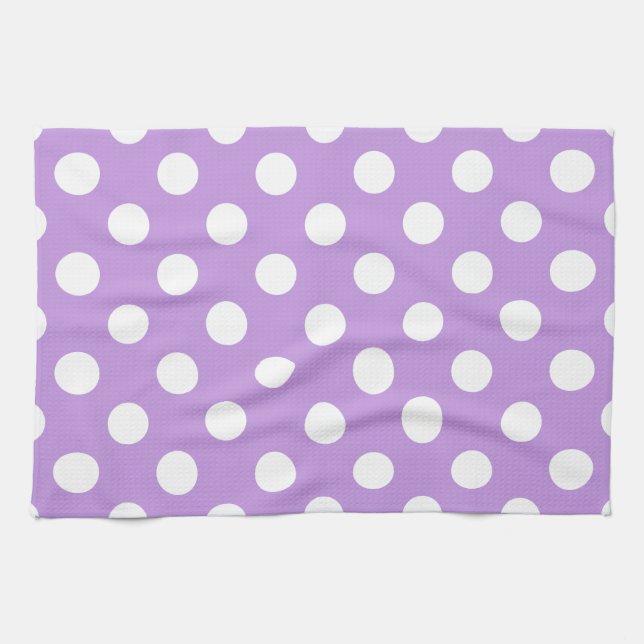 White polka dots on lilac tea towel (Horizontal)