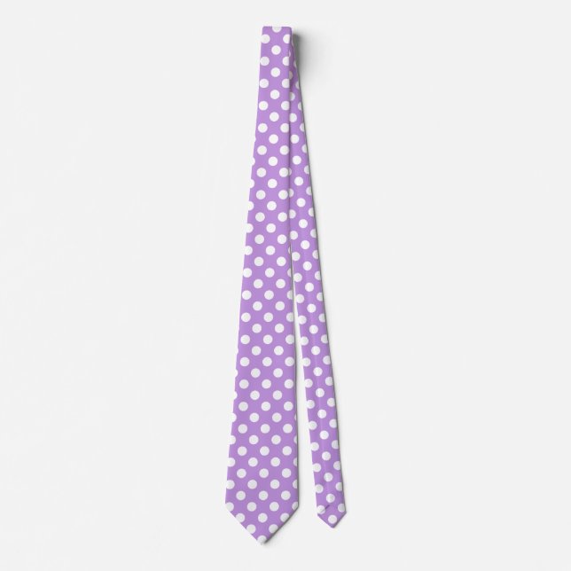 White polka dots on lilac tie (Front)