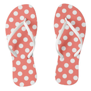 White polka dots on living coral jandals