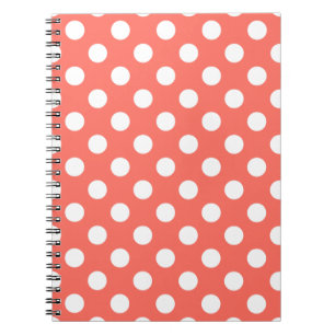 White polka dots on living coral notebook