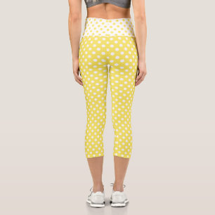 White Polka Dots on Maize Yellow Background Capri Leggings