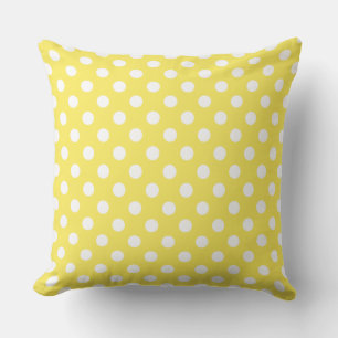 White Polka Dots on Maize Yellow Background Cushion