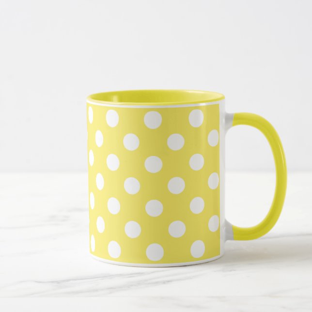 White Polka Dots on Maize Yellow Background Mug (Right)