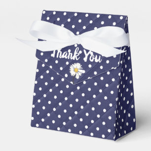 white polka dots on navy blue favour box