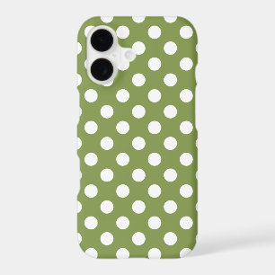 White polka dots on olive green