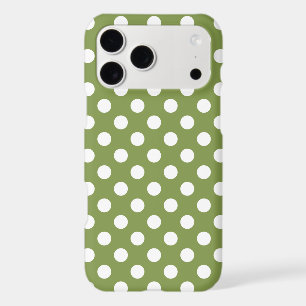 White polka dots on olive green