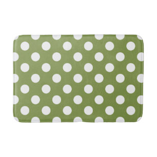 White polka dots on olive green bath mat