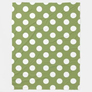 White polka dots on olive green fleece blanket