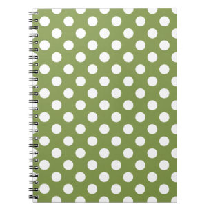 White polka dots on olive green spiral notebook