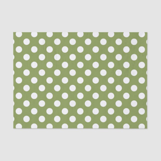 White polka dots on olive green tissue paper (Front)