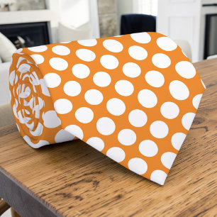 White Polka Dots on Orange Custom Tie