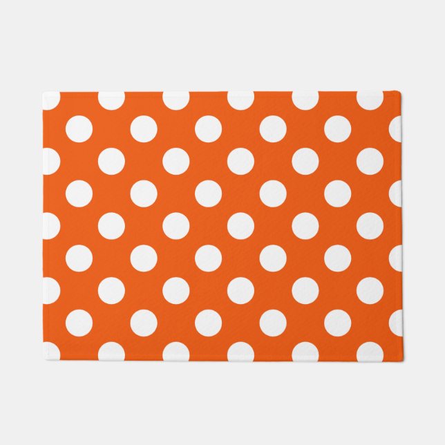 White polka dots on orange doormat (Front)