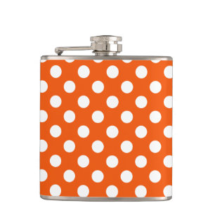 White polka dots on orange hip flask