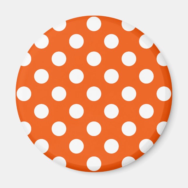 White polka dots on orange magnet (Front)