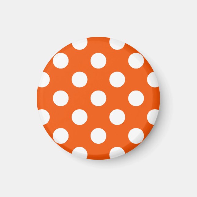 White polka dots on orange magnet (Front)