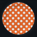 White polka dots on orange paper plate<br><div class="desc">White polka dots on orange</div>