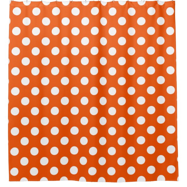 White polka dots on orange shower curtain (Front)