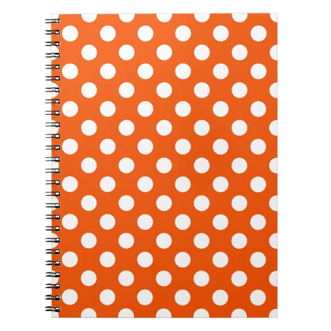 White polka dots on orange spiral notebook (Front)