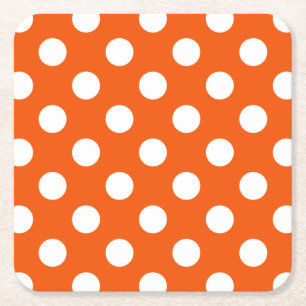 White polka dots on orange square paper coaster