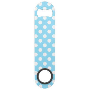 White polka dots on pale blue