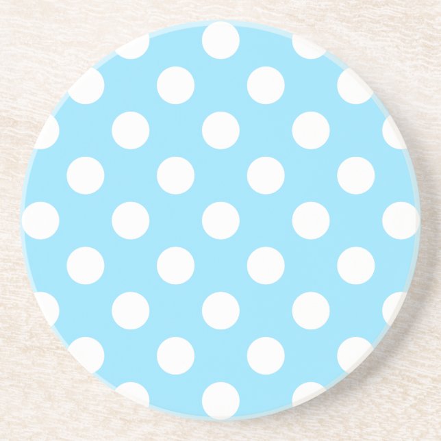 White polka dots on pale blue coaster (Front)