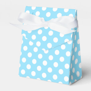 White polka dots on pale blue favour box