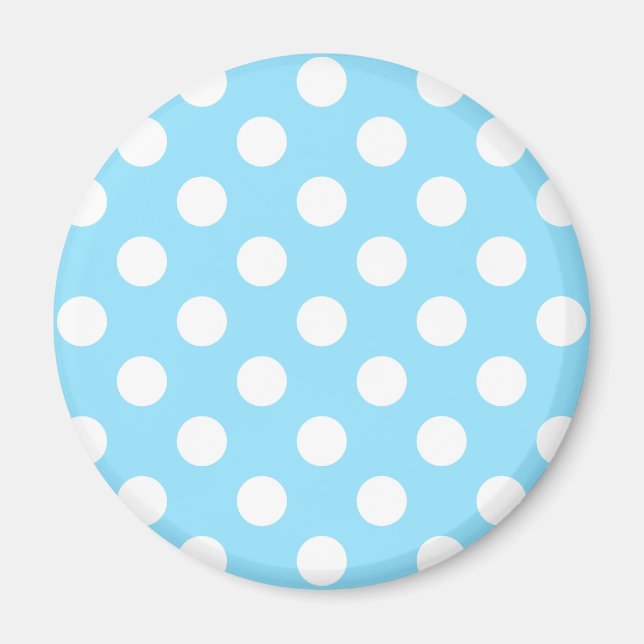 White polka dots on pale blue magnet (Front)