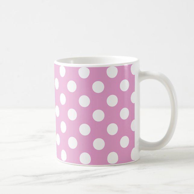White polka dots on pale pink coffee mug (Right)