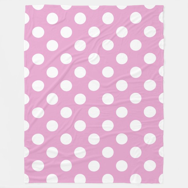 White polka dots on pale pink fleece blanket (Front)