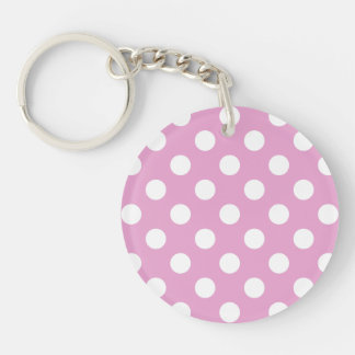 White polka dots on pale pink key ring