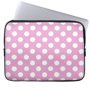 White polka dots on pale pink laptop sleeve