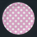 White polka dots on pale pink paper plate<br><div class="desc">White polka dots on pale pink</div>