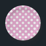 White polka dots on pale pink paper plate<br><div class="desc">White polka dots on pale pink</div>