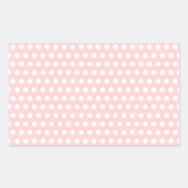 White Polka Dots on Pale Pink Rectangular Sticker (Front)