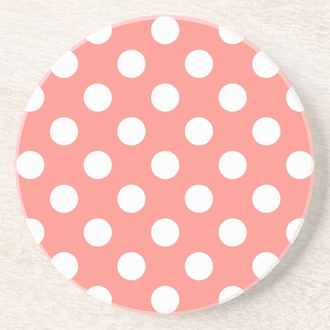 White polka dots on peach coaster (Front)