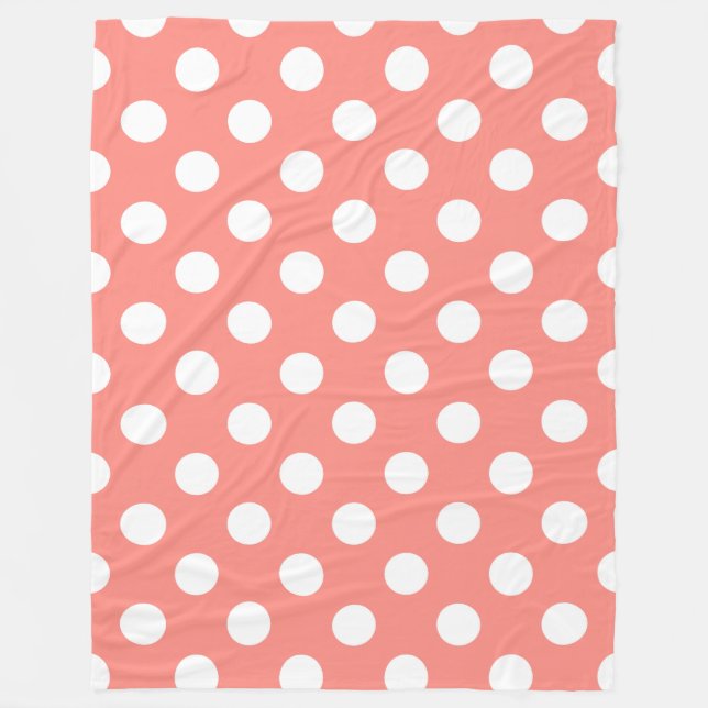 White polka dots on peach fleece blanket (Front)