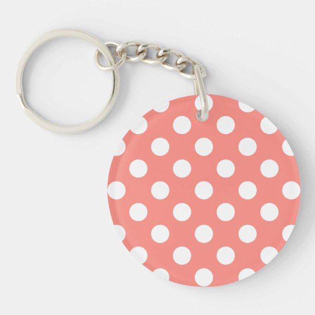 White polka dots on peach key ring (Front)