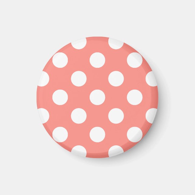 White polka dots on peach magnet (Front)