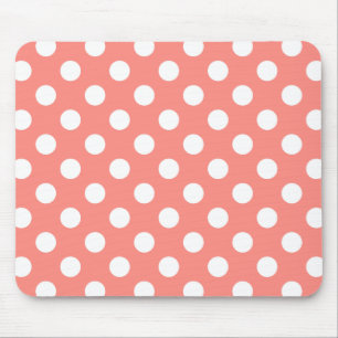 White polka dots on peach mouse pad