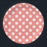 White polka dots on peach paper plate<br><div class="desc">White polka dots on peach</div>