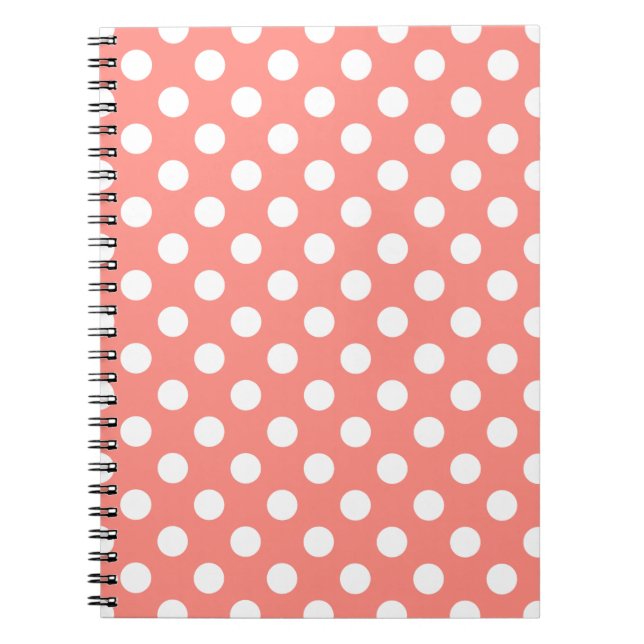 White polka dots on peach spiral notebook (Front)
