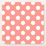 White polka dots on peach square paper coaster<br><div class="desc">White polka dots on peach</div>