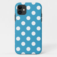 White Polka Dots on Peacock Blue Background