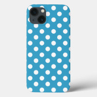 White Polka Dots on Peacock Blue Background