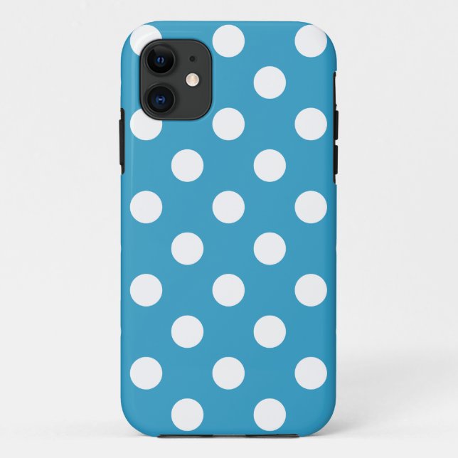 White Polka Dots on Peacock Blue Background Case-Mate iPhone Case (Back)