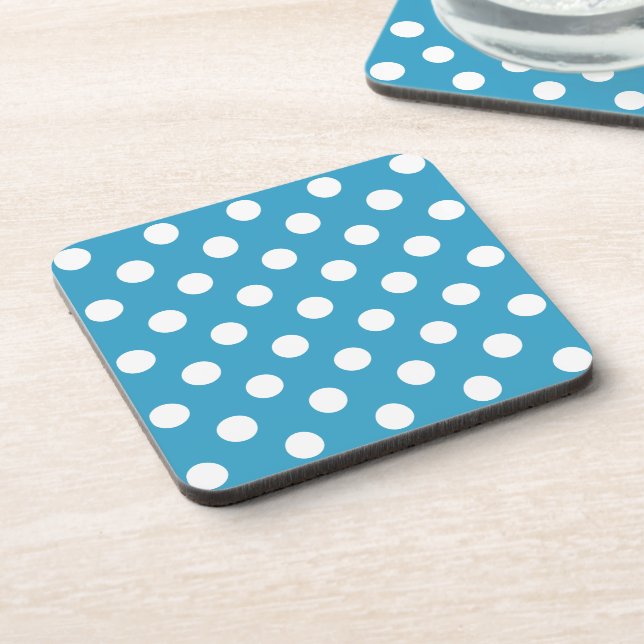 White Polka Dots on Peacock Blue Background Coaster (Left Side)