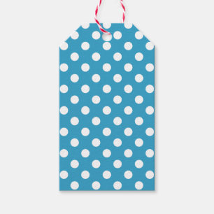 White Polka Dots on Peacock Blue Background Gift Tags