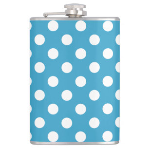 White Polka Dots on Peacock Blue Background Hip Flask