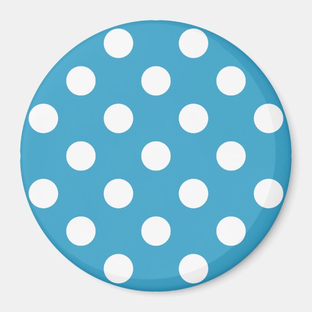 White Polka Dots on Peacock Blue Background Magnet (Front)
