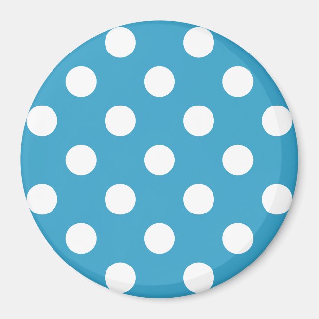 White Polka Dots on Peacock Blue Background Magnet (Front)